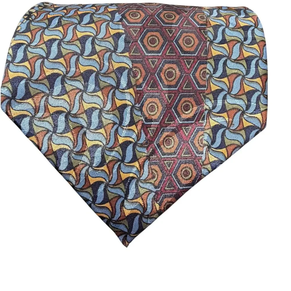Diamond Silks Hand Made Tie Geometric Patchwork Mosaic Vtg